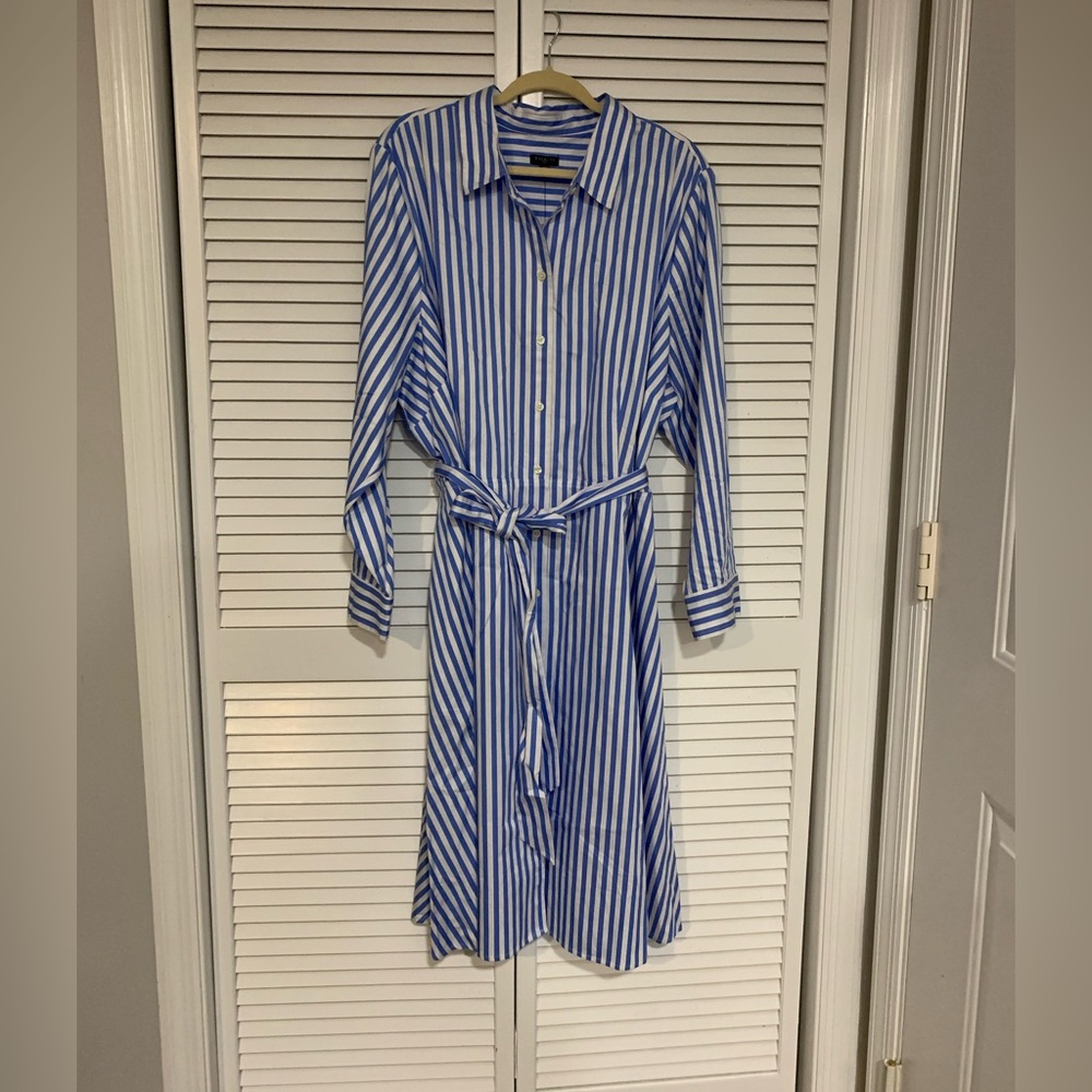NWT Talbots Women Long Sleeve Dress with Side Pockets Blue/White Stripes  Size24